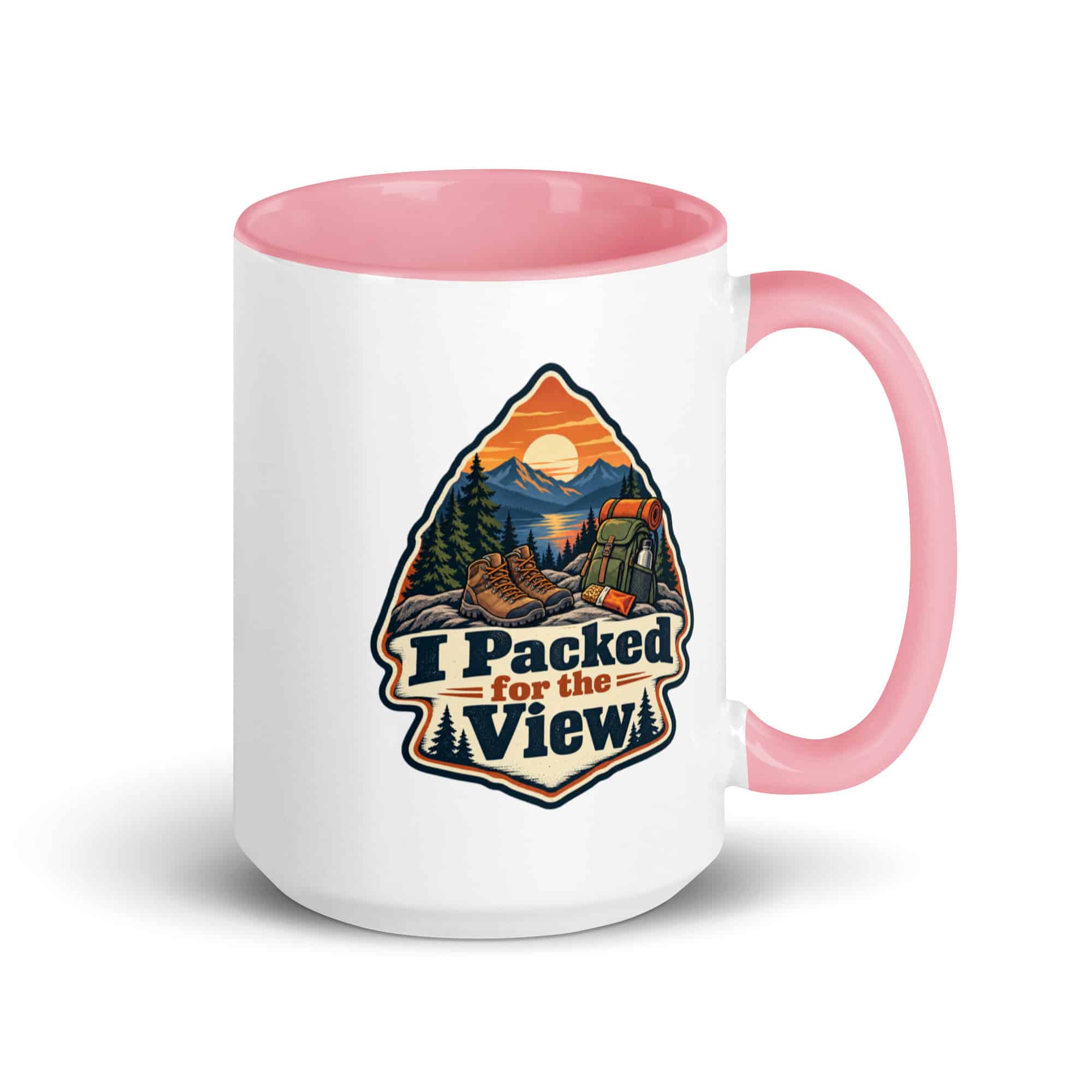 Nature and Adventure Color Inside Coffee Mug: I Packed for the View, Scenic Shield Badge
