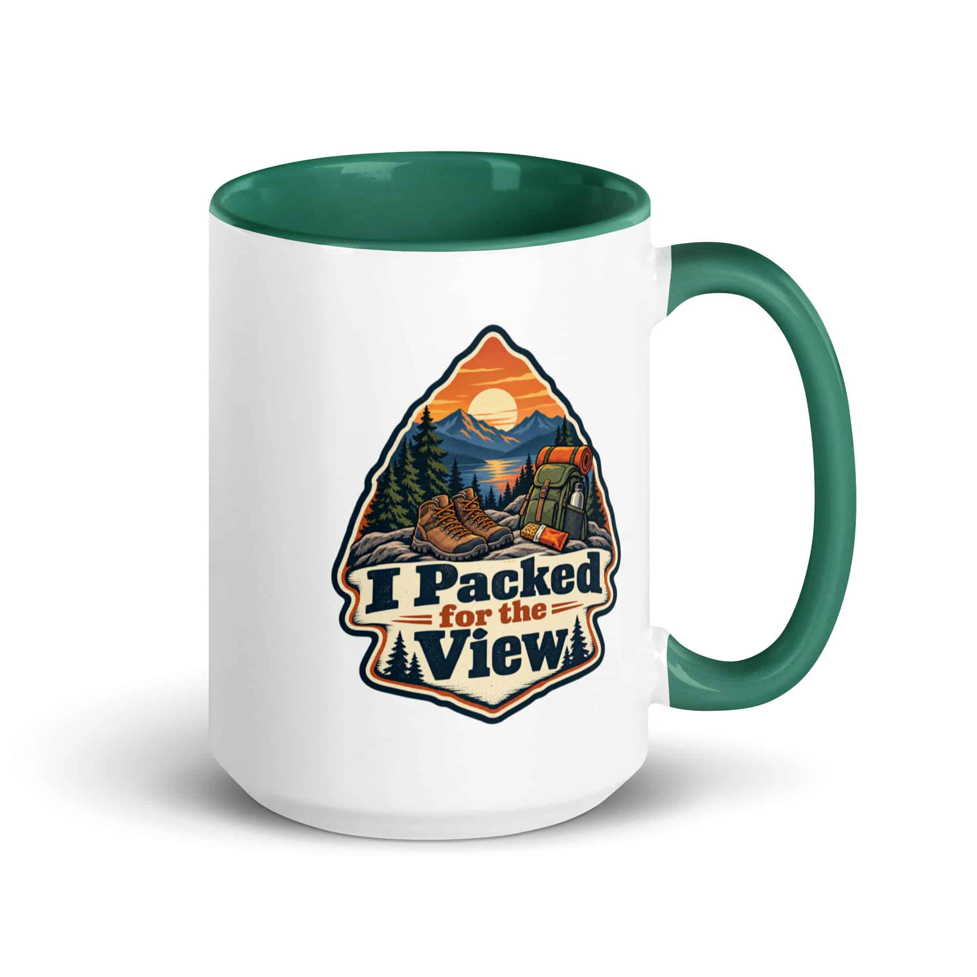 Nature and Adventure Color Inside Coffee Mug: I Packed for the View, Scenic Shield Badge