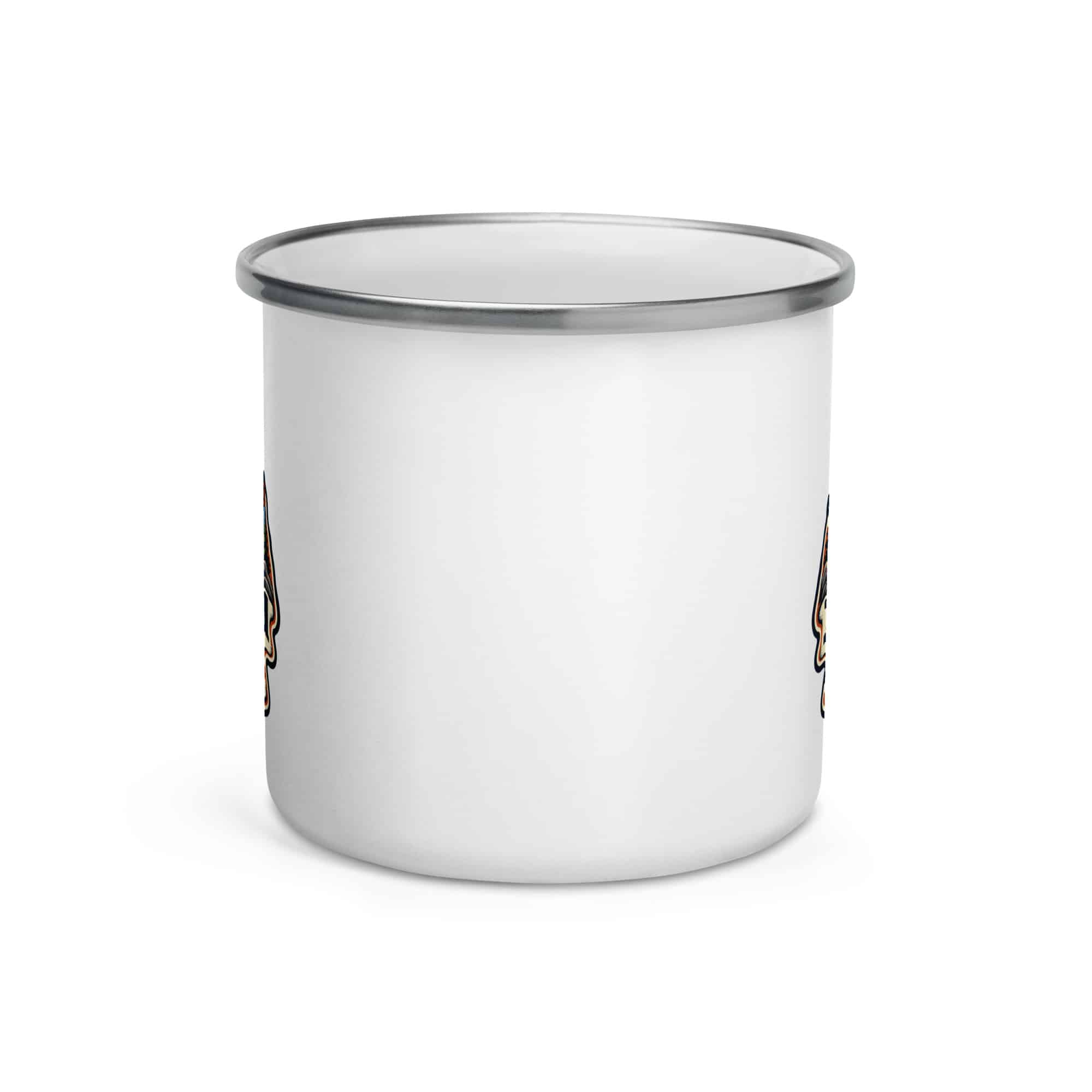 Nature and Adventure Enamel Camp Mug: I Packed for the View, Scenic Shield Badge