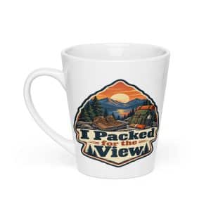 Nature and Adventure Latte Mug: I Packed for the View, Scenic Shield Badge - 12 oz - Main