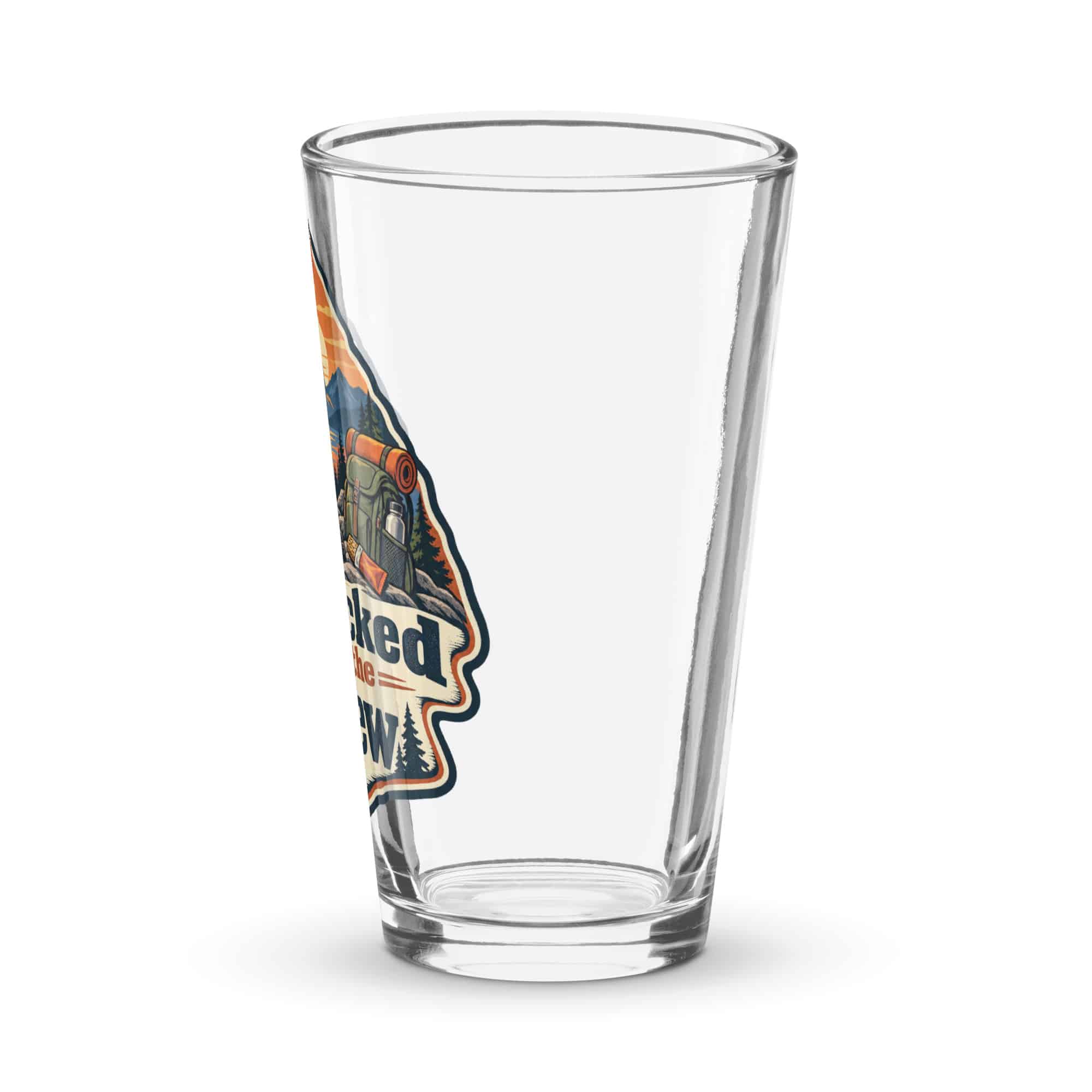 Nature and Adventure Pint Glass: I Packed for the View, Scenic Shield Badge