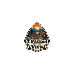 Nature and Adventure Vinyl Sticker: I Packed for the View, Scenic Shield Badge - 3″×3″ - Main