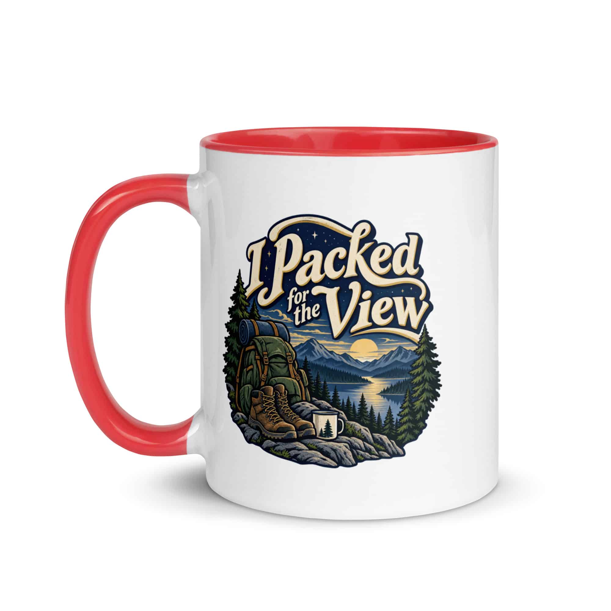 Nature and Adventure Color Inside Coffee Mug: I Packed for the View, Woodland Scenic Lettering