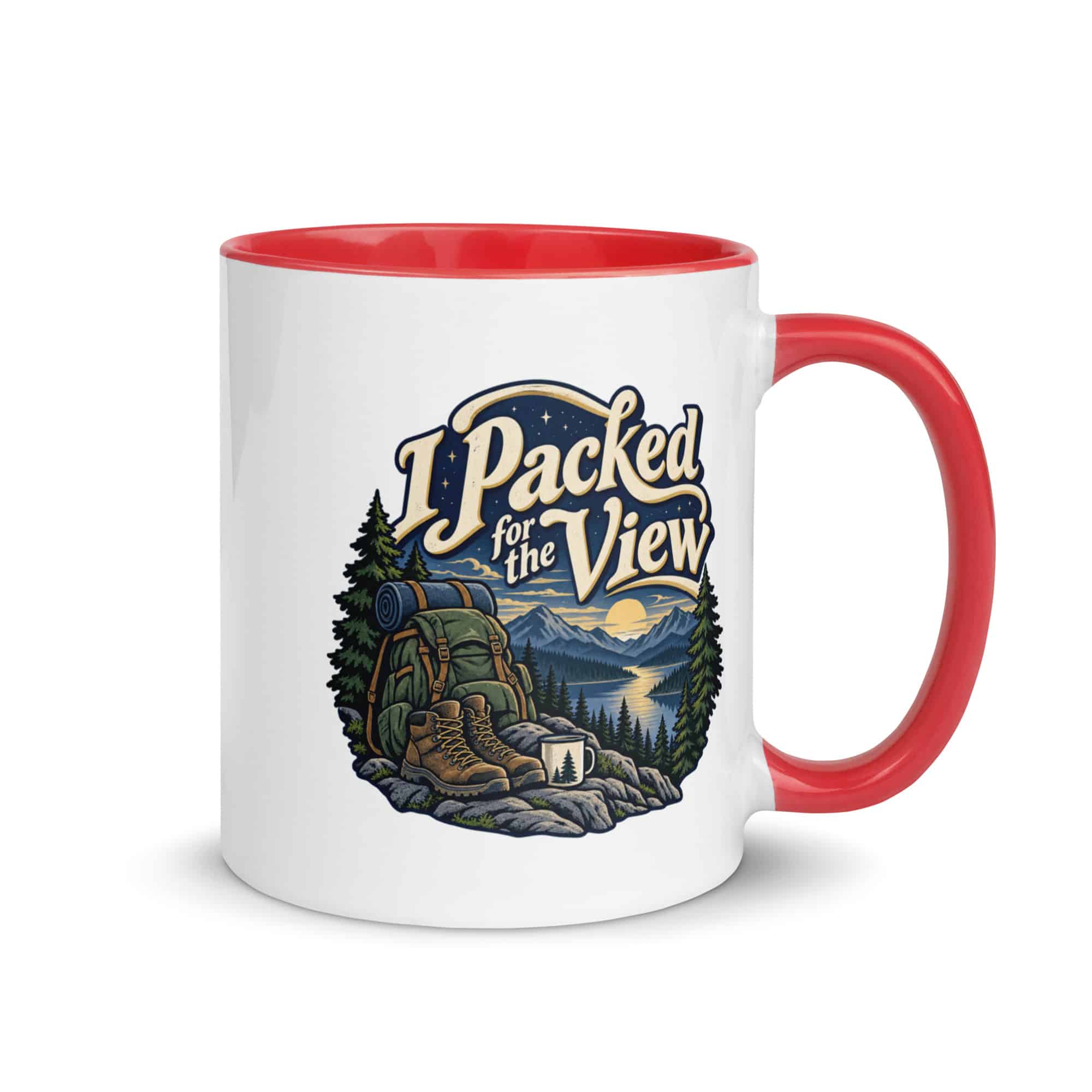 Nature and Adventure Color Inside Coffee Mug: I Packed for the View, Woodland Scenic Lettering