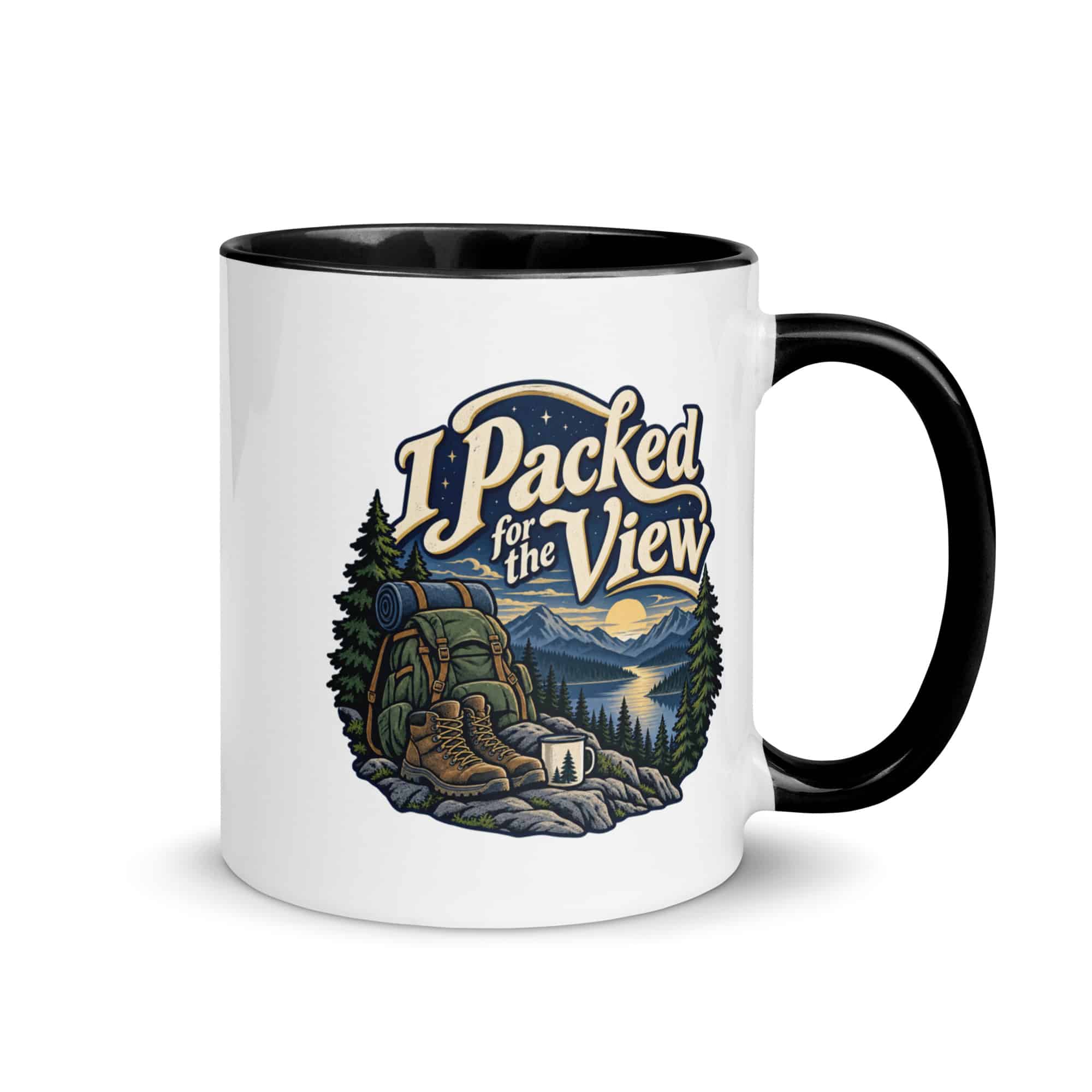 Nature and Adventure Color Inside Coffee Mug: I Packed for the View, Woodland Scenic Lettering