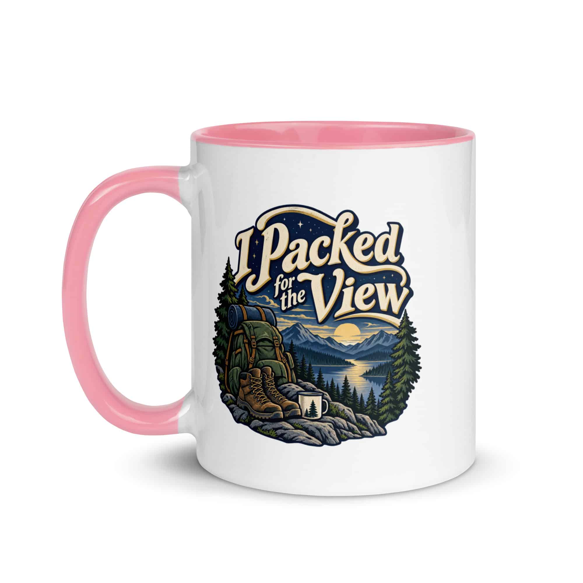 Nature and Adventure Color Inside Coffee Mug: I Packed for the View, Woodland Scenic Lettering