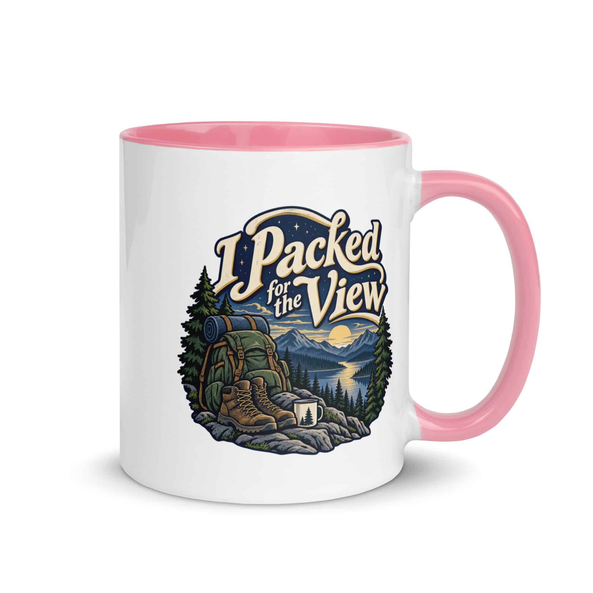 Nature and Adventure Color Inside Coffee Mug: I Packed for the View, Woodland Scenic Lettering