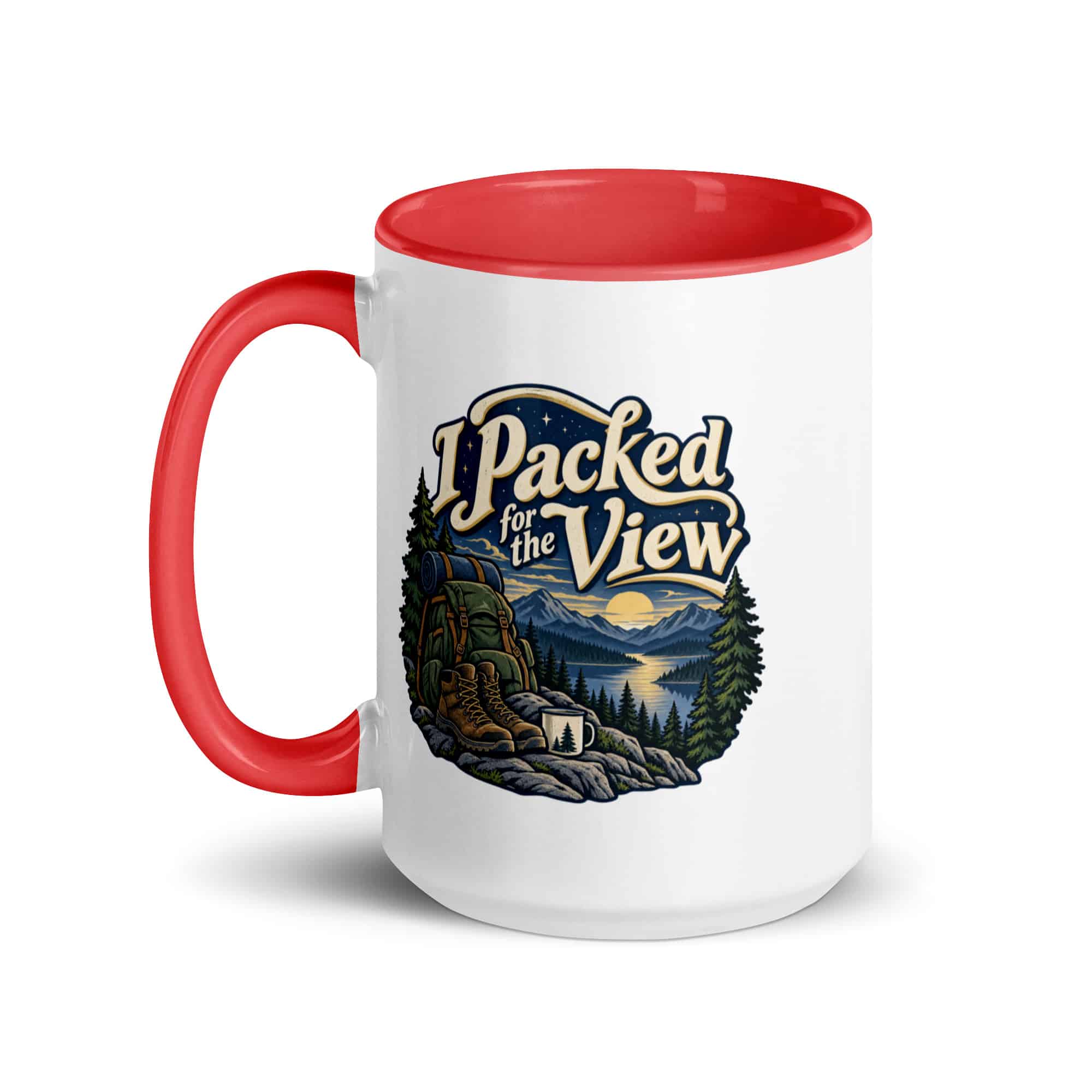 Nature and Adventure Color Inside Coffee Mug: I Packed for the View, Woodland Scenic Lettering
