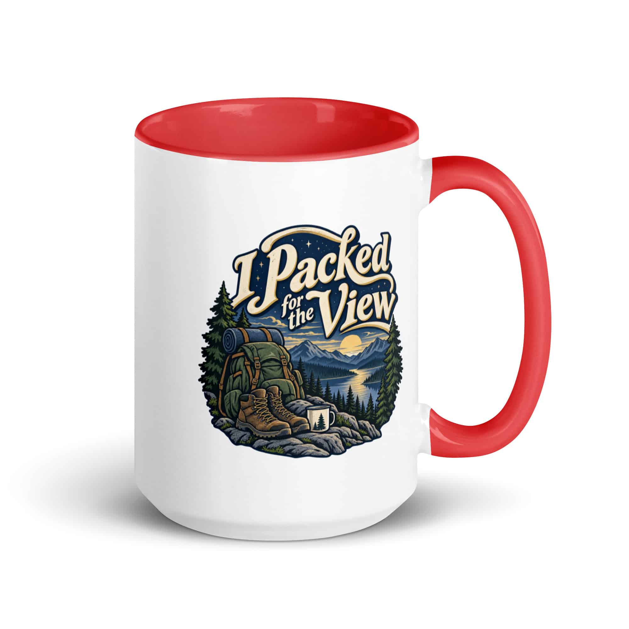 Nature and Adventure Color Inside Coffee Mug: I Packed for the View, Woodland Scenic Lettering
