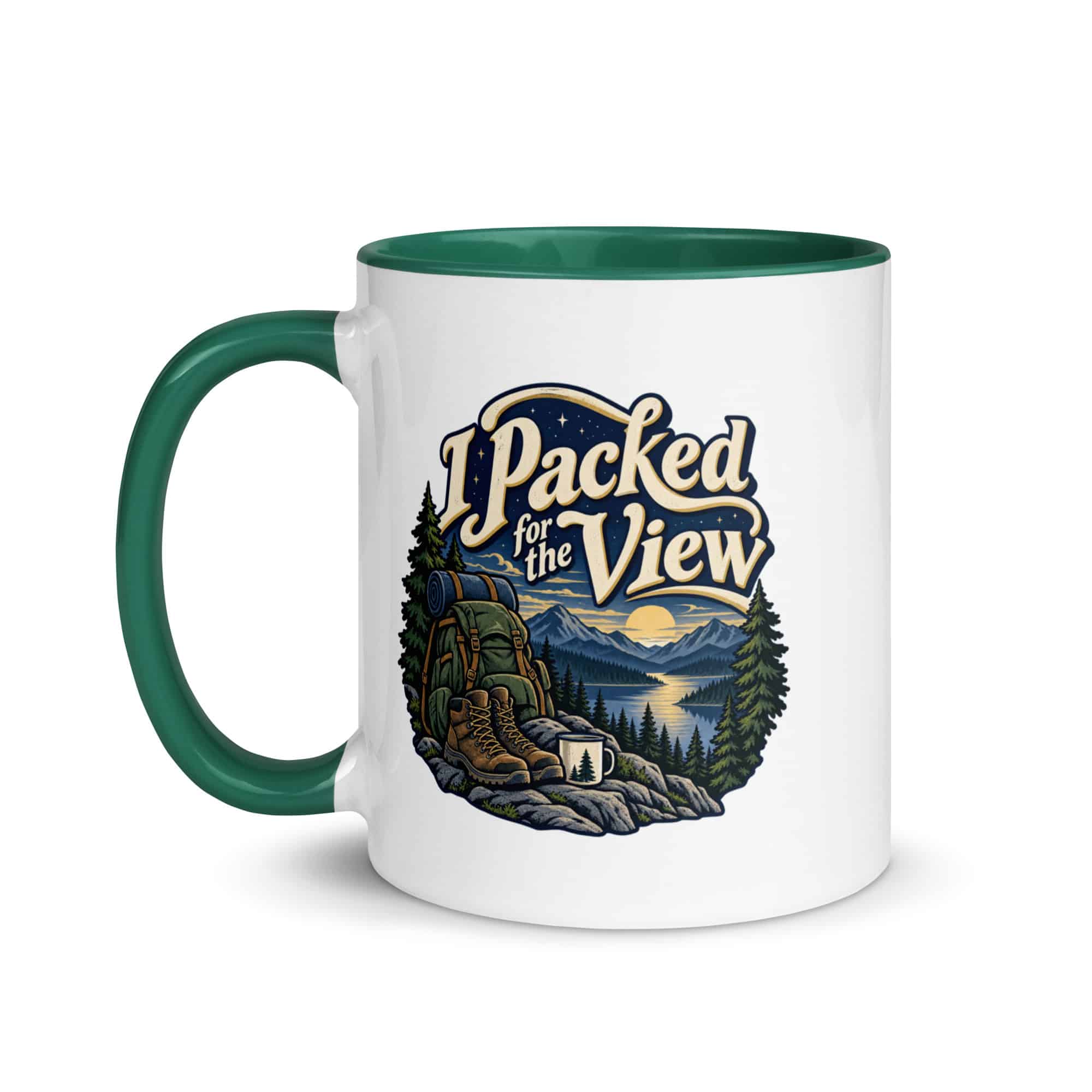 Nature and Adventure Color Inside Coffee Mug: I Packed for the View, Woodland Scenic Lettering