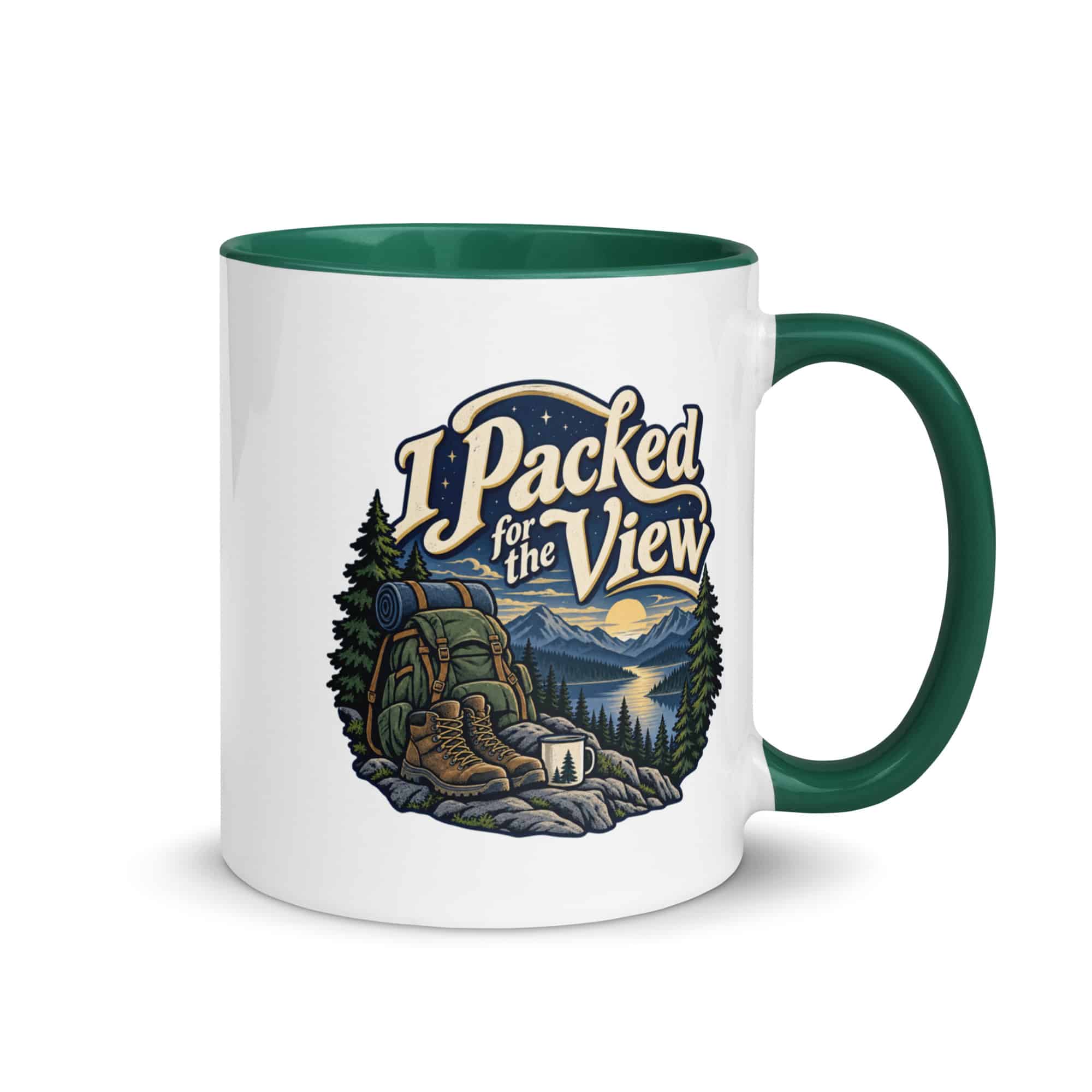 Nature and Adventure Color Inside Coffee Mug: I Packed for the View, Woodland Scenic Lettering