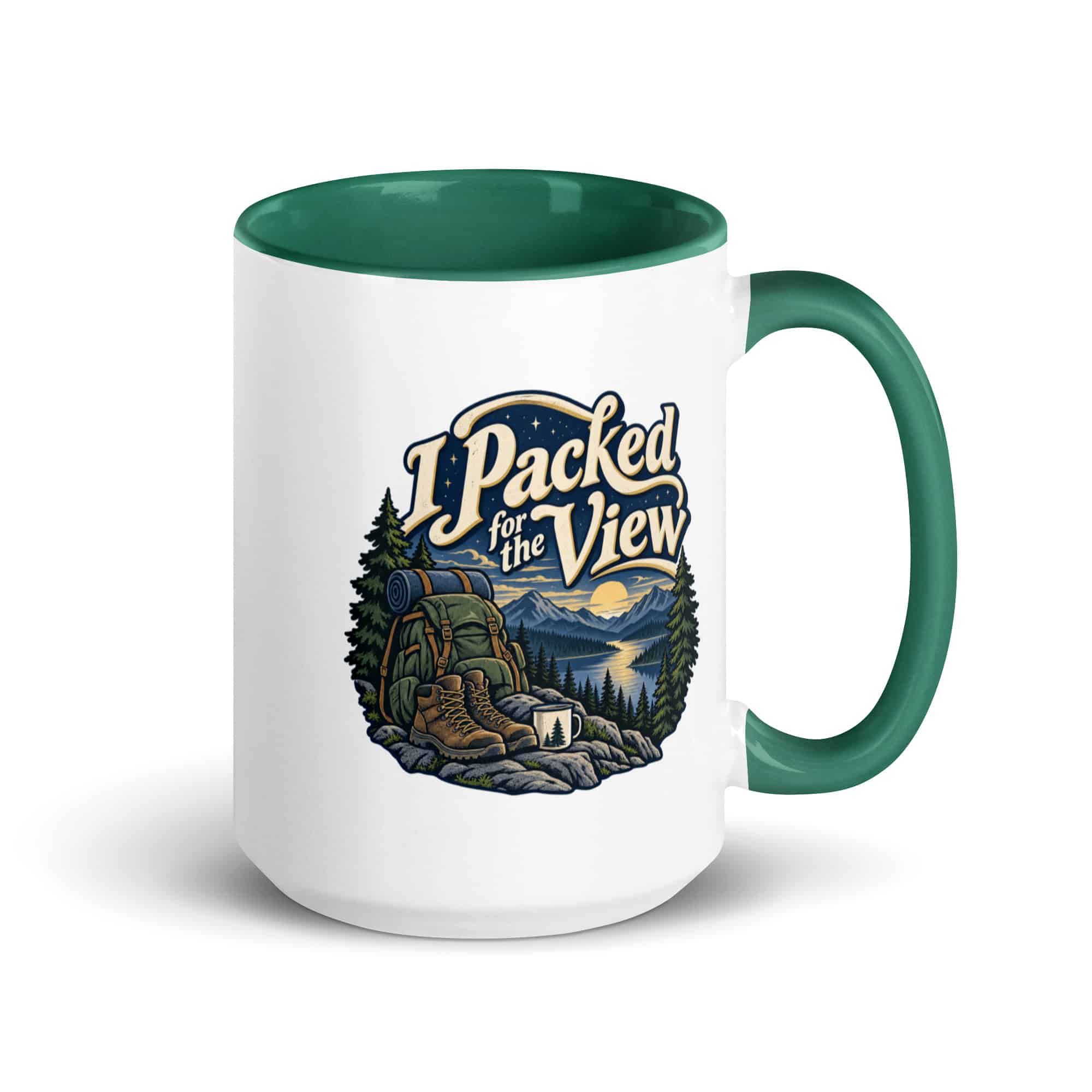 Nature and Adventure Color Inside Coffee Mug: I Packed for the View, Woodland Scenic Lettering