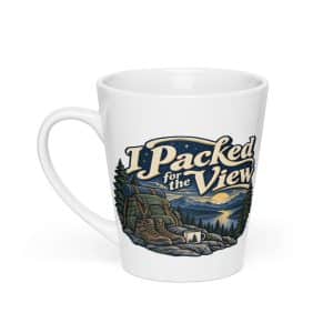 Nature and Adventure Latte Mug: I Packed for the View, Woodland Scenic Lettering - 12 oz - Main