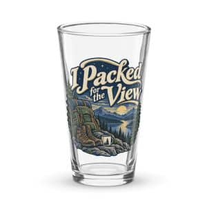 Nature and Adventure Pint Glass: I Packed for the View, Woodland Scenic Lettering - 16 oz - Main