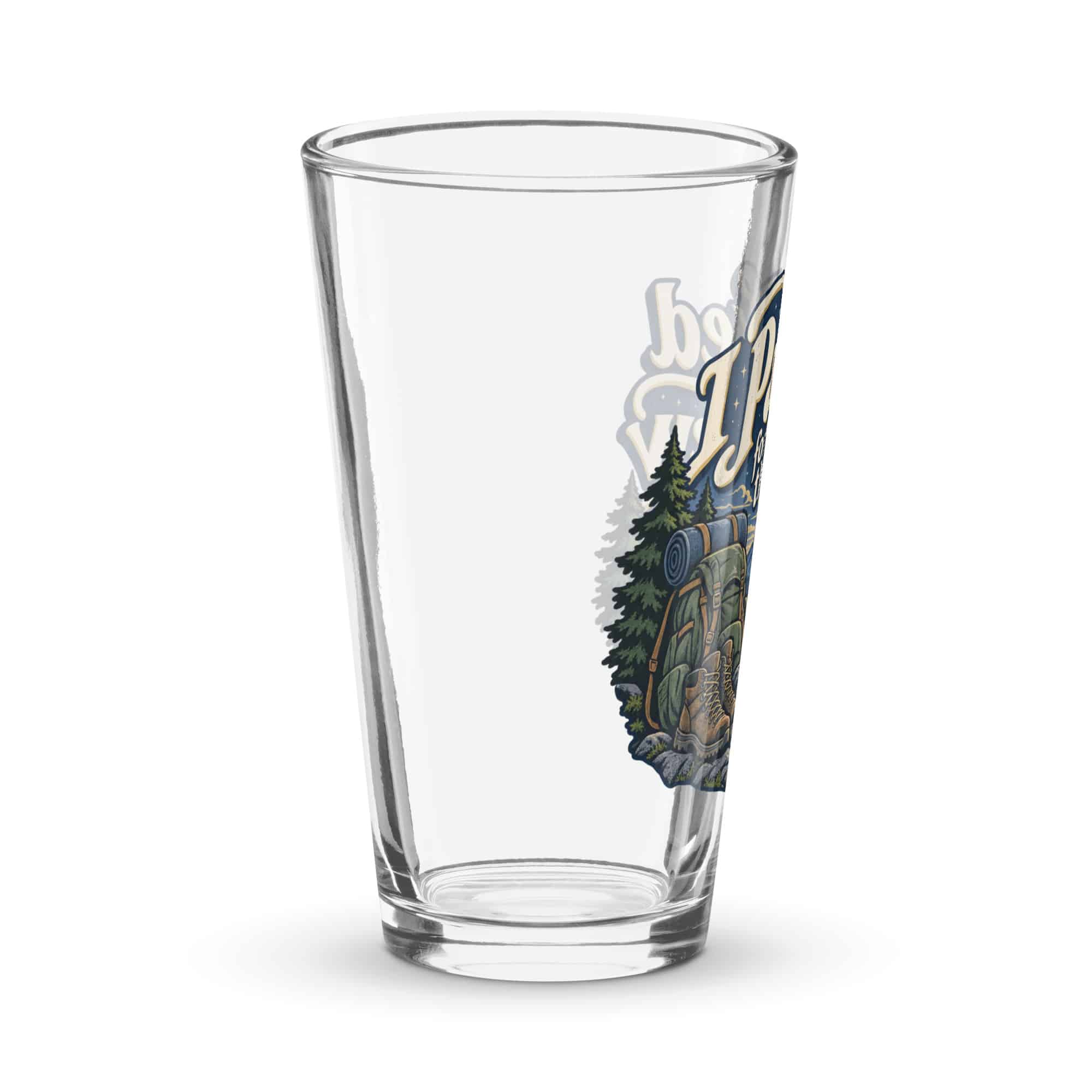 Nature and Adventure Pint Glass: I Packed for the View, Woodland Scenic Lettering