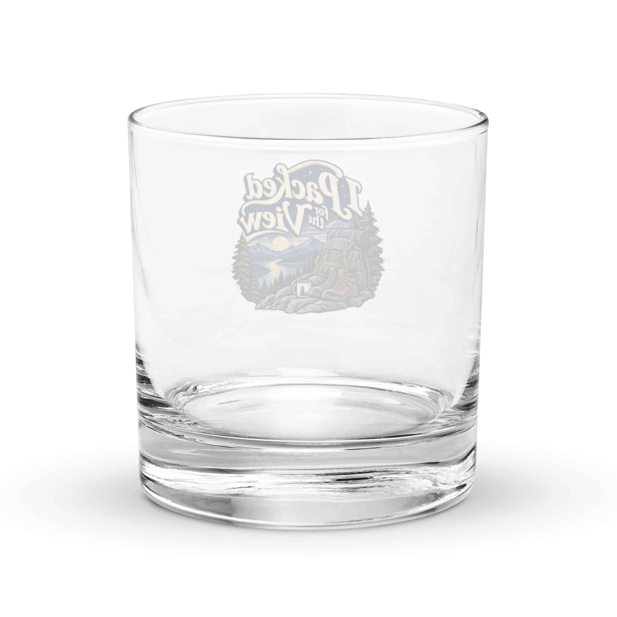 Nature and Adventure Rocks Glass: I Packed for the View, Woodland Scenic Lettering