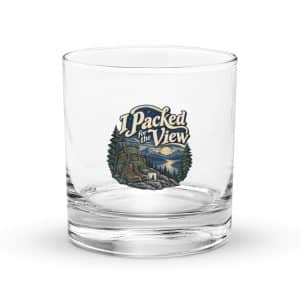 Nature and Adventure Rocks Glass: I Packed for the View, Woodland Scenic Lettering - 10.5 oz - Main