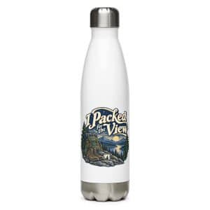 Nature and Adventure Stainless Steel Water Bottle: I Packed for the View, Woodland Scenic Lettering - 17 oz - Main