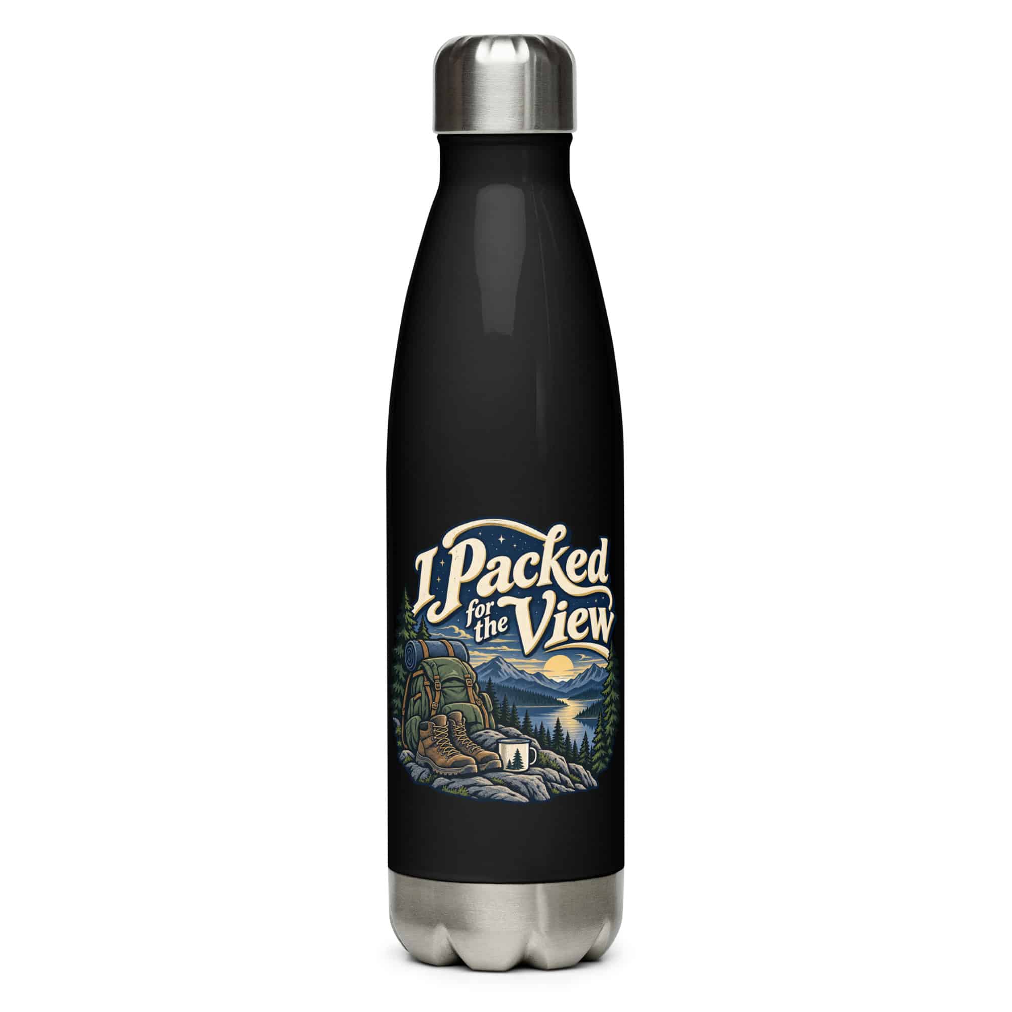 Nature and Adventure Stainless Steel Water Bottle: I Packed for the View, Woodland Scenic Lettering