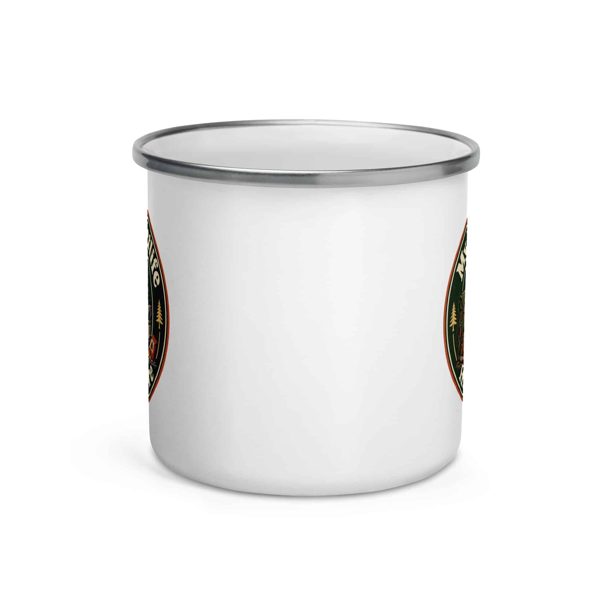 Nature and Adventure Enamel Camp Mug: My Kind of Nightlife Has a Campfire, Vintage Round Badge