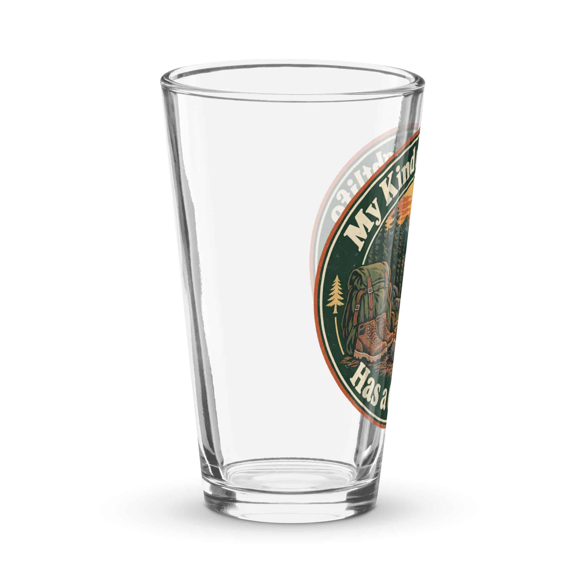 Nature and Adventure Pint Glass: My Kind of Nightlife Has a Campfire, Vintage Round Badge