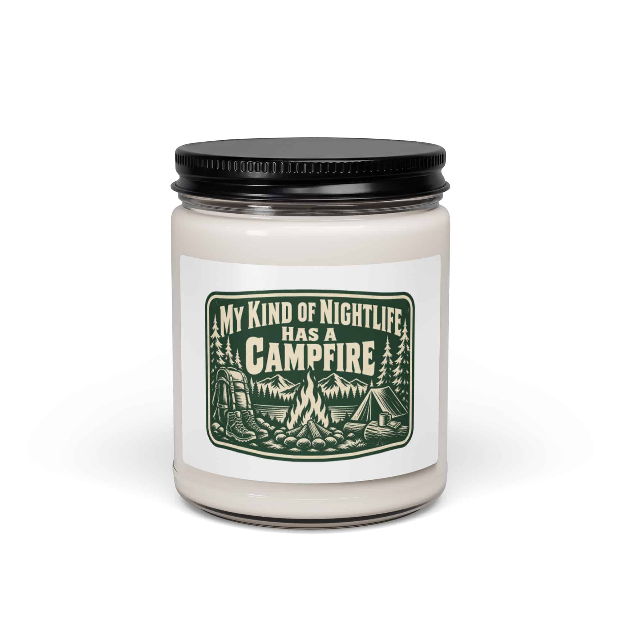 Nature and Adventure Soy Wax Candle: My Kind of Nightlife Has a Campfire, Forest Ink Stamp