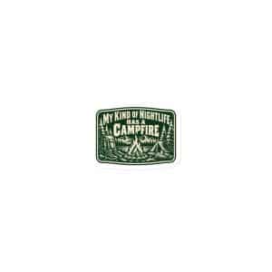 Nature and Adventure Die-Cut Magnet: My Kind of Nightlife Has a Campfire, Forest Ink Stamp - 3″×3″ - Main