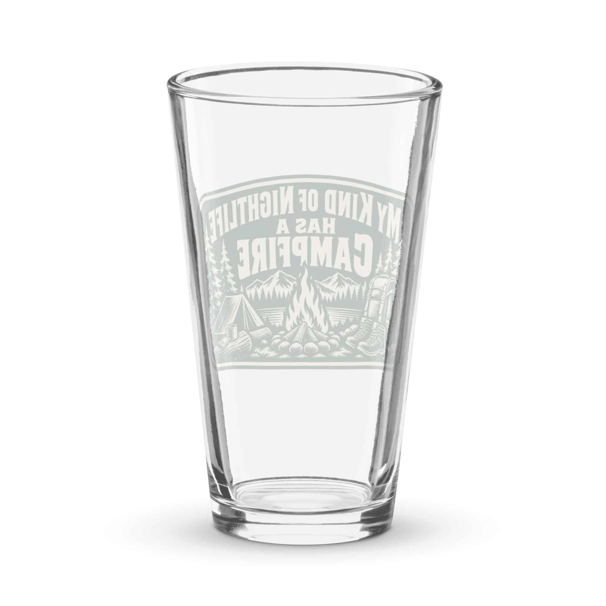 Nature and Adventure Pint Glass: My Kind of Nightlife Has a Campfire, Forest Ink Stamp