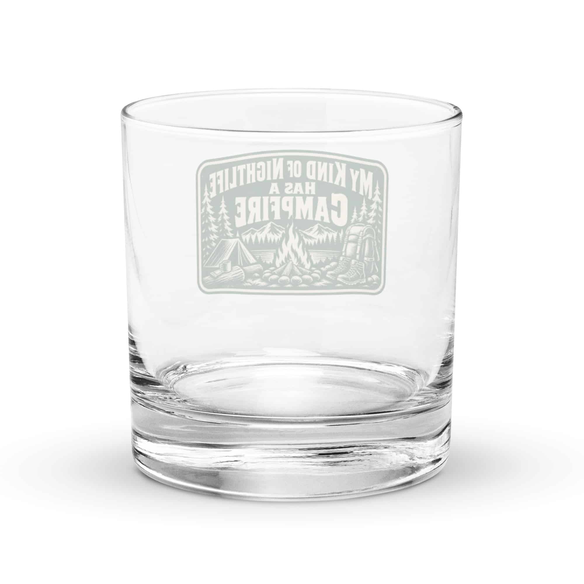 Nature and Adventure Rocks Glass: My Kind of Nightlife Has a Campfire, Forest Ink Stamp
