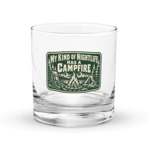 Nature and Adventure Rocks Glass: My Kind of Nightlife Has a Campfire, Forest Ink Stamp - 10.5 oz - Main