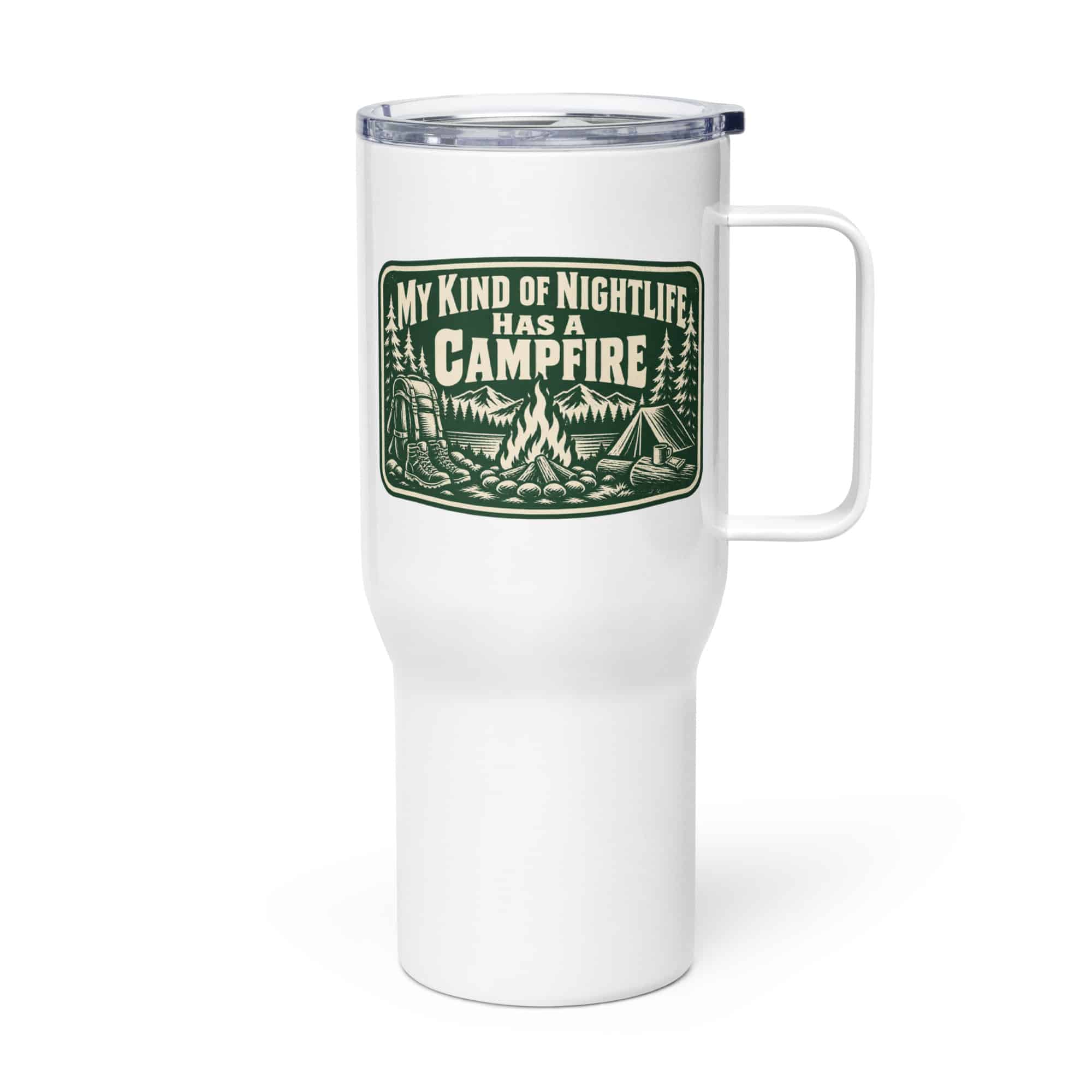 Nature and Adventure Travel Mug: My Kind of Nightlife Has a Campfire, Forest Ink Stamp