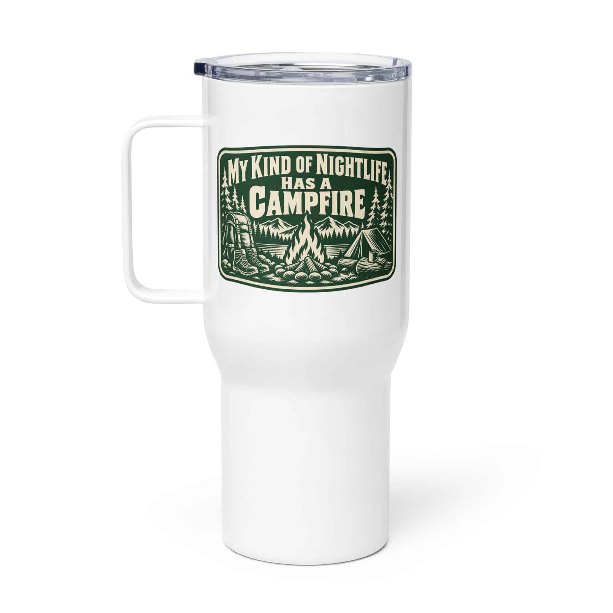 Nature and Adventure Travel Mug: My Kind of Nightlife Has a Campfire, Forest Ink Stamp