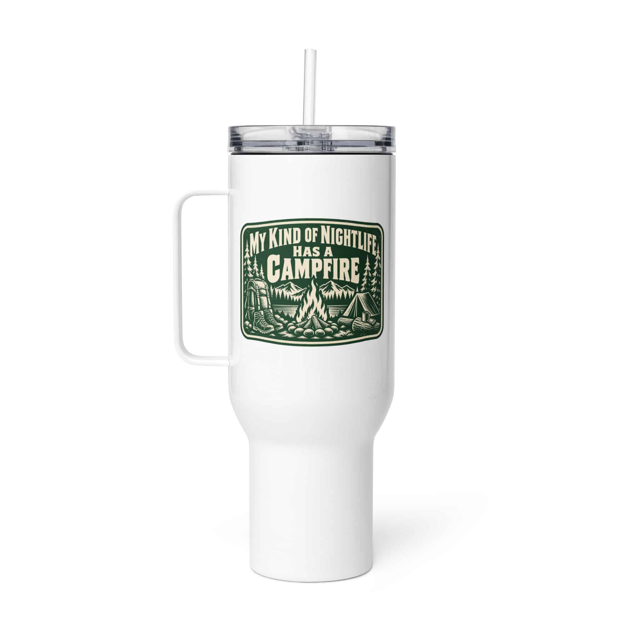 Nature and Adventure Travel Mug: My Kind of Nightlife Has a Campfire, Forest Ink Stamp