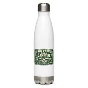 Nature and Adventure Stainless Steel Water Bottle: My Kind of Nightlife Has a Campfire, Forest Ink Stamp - 17 oz - Main