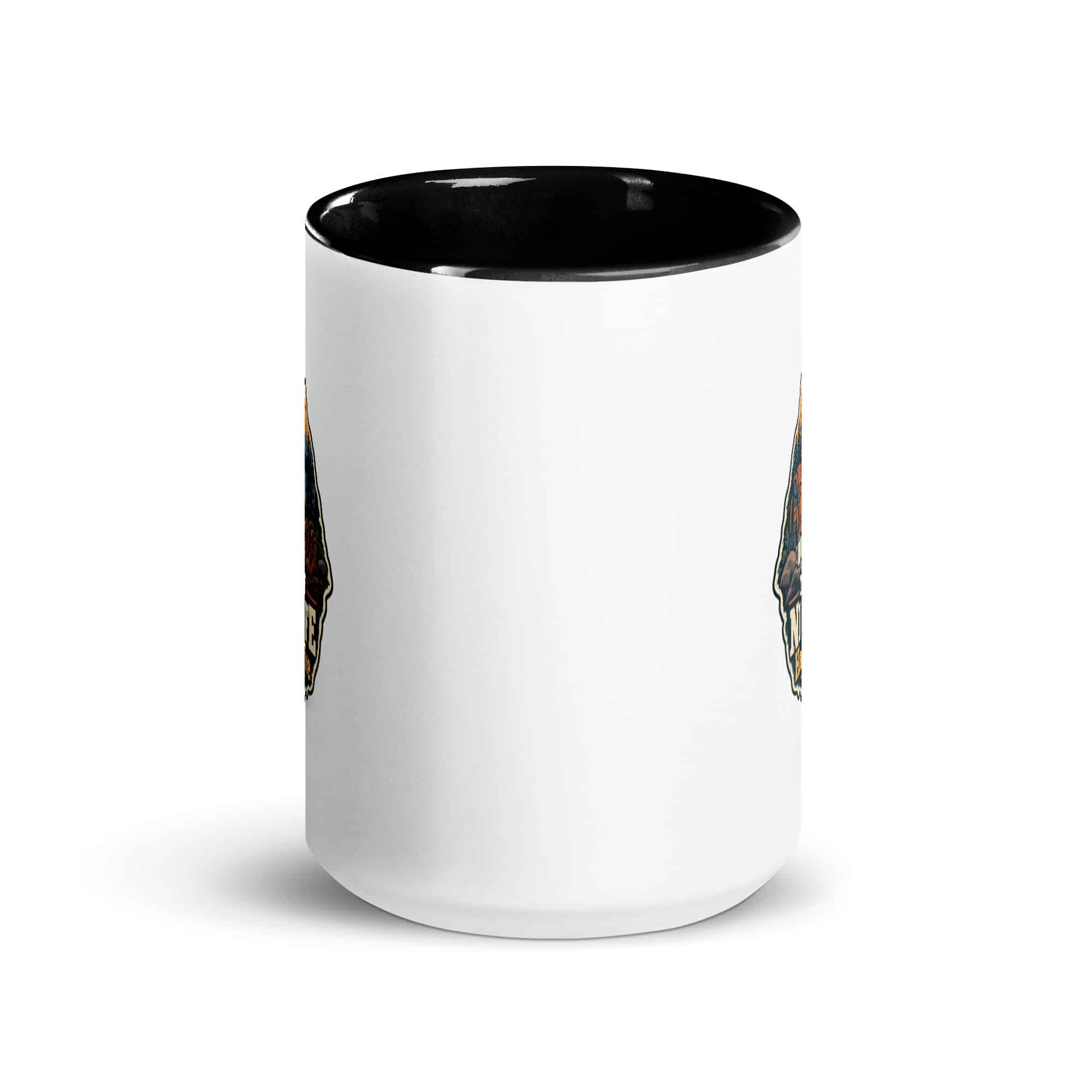 Nature and Adventure Color Inside Coffee Mug: My Kind of Nightlife Has a Campfire, Scenic Shield Badge
