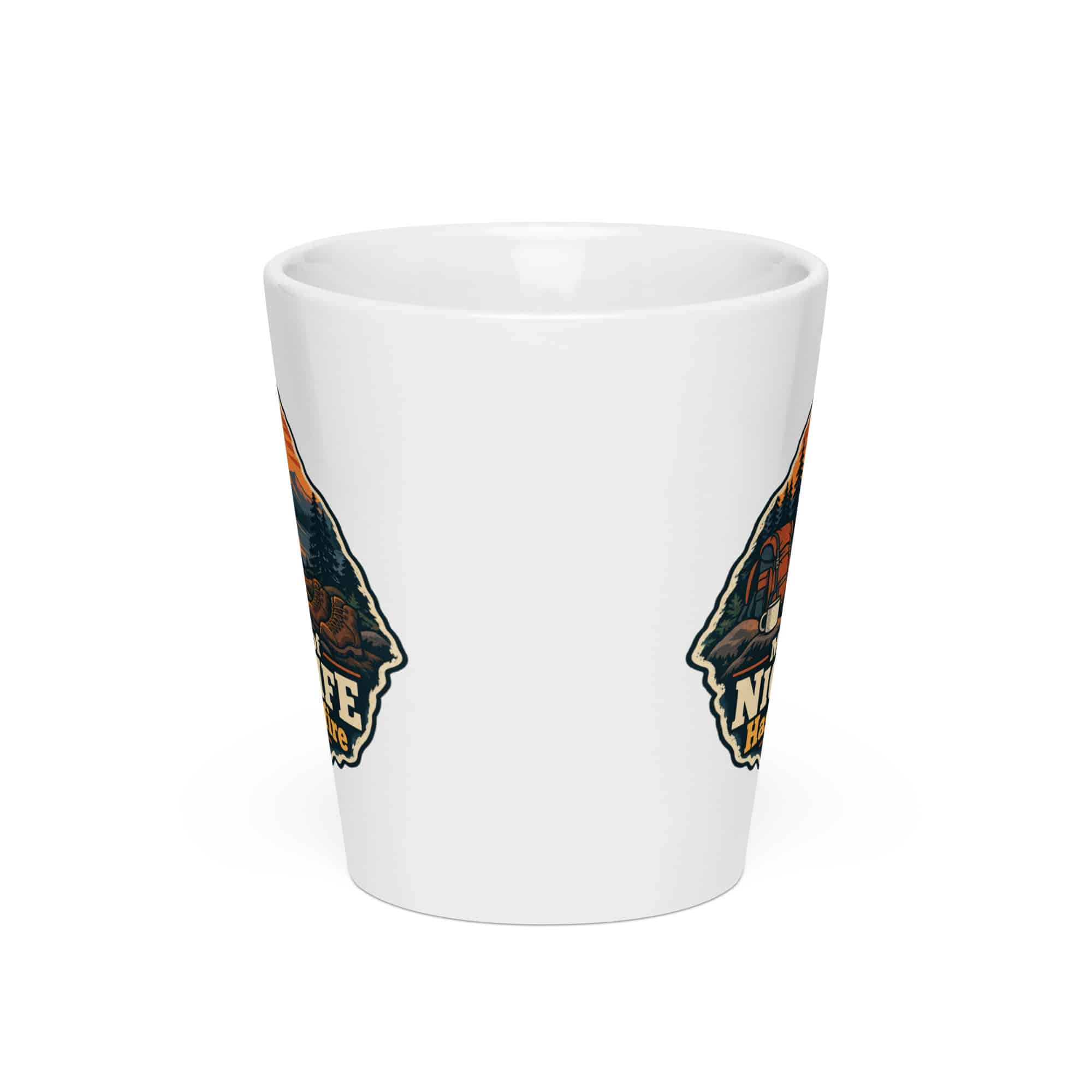Nature and Adventure Latte Mug: My Kind of Nightlife Has a Campfire, Scenic Shield Badge