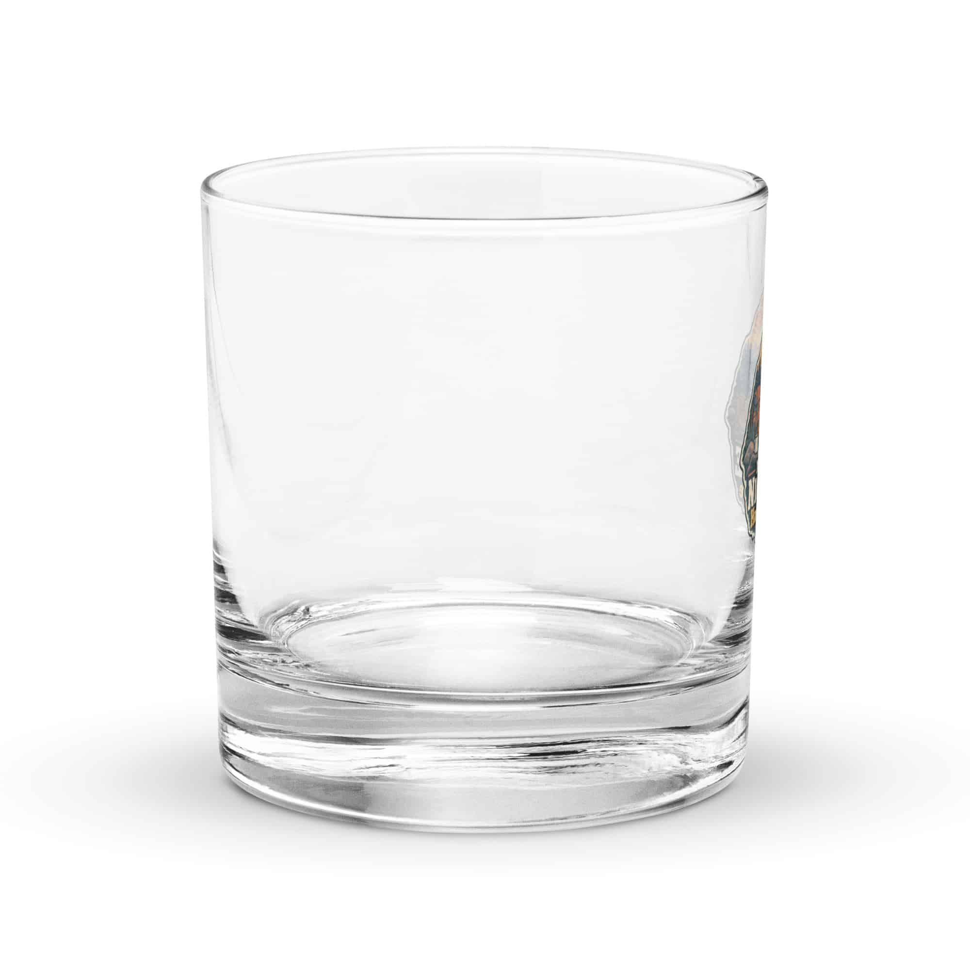 Nature and Adventure Rocks Glass: My Kind of Nightlife Has a Campfire, Scenic Shield Badge