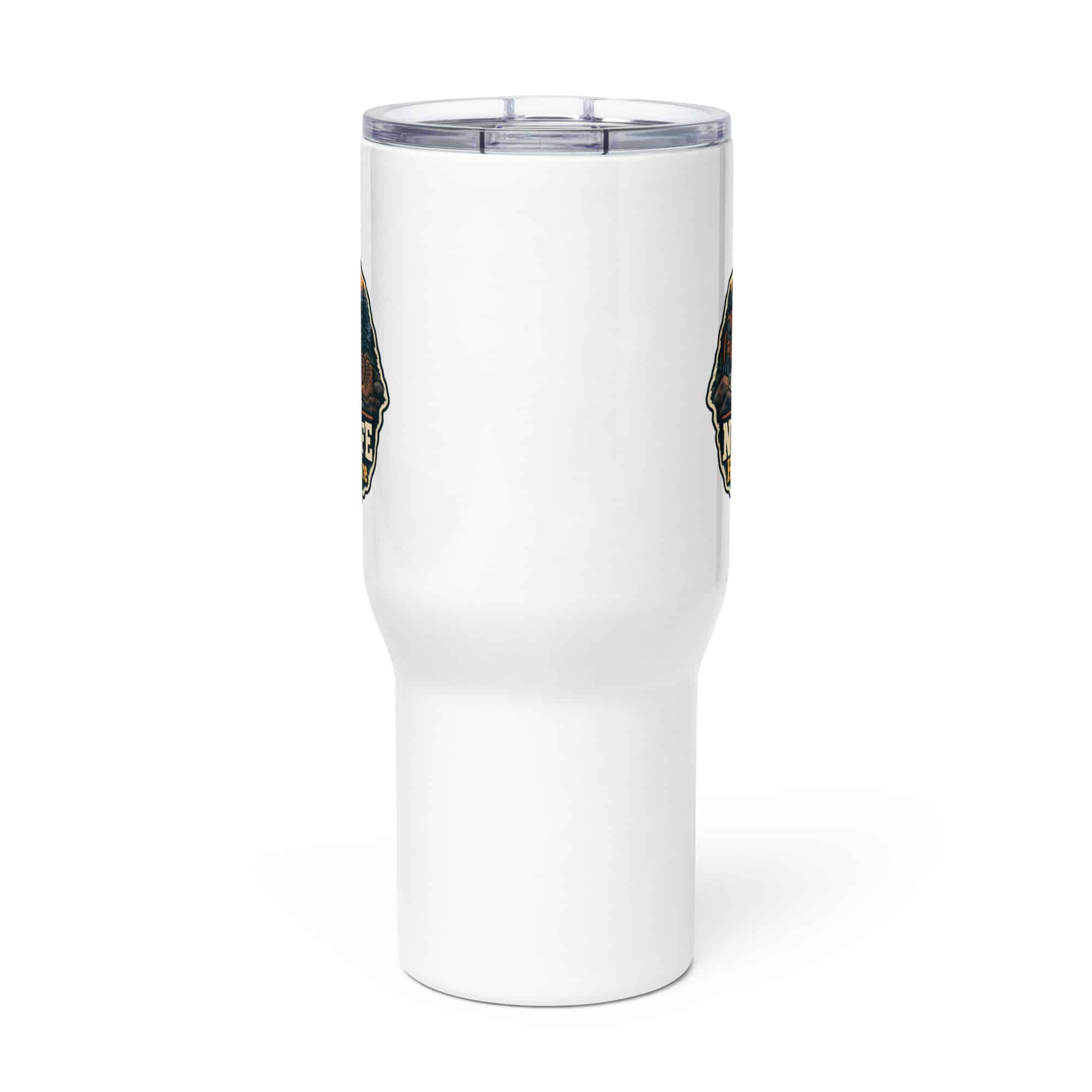 Nature and Adventure Travel Mug: My Kind of Nightlife Has a Campfire, Scenic Shield Badge