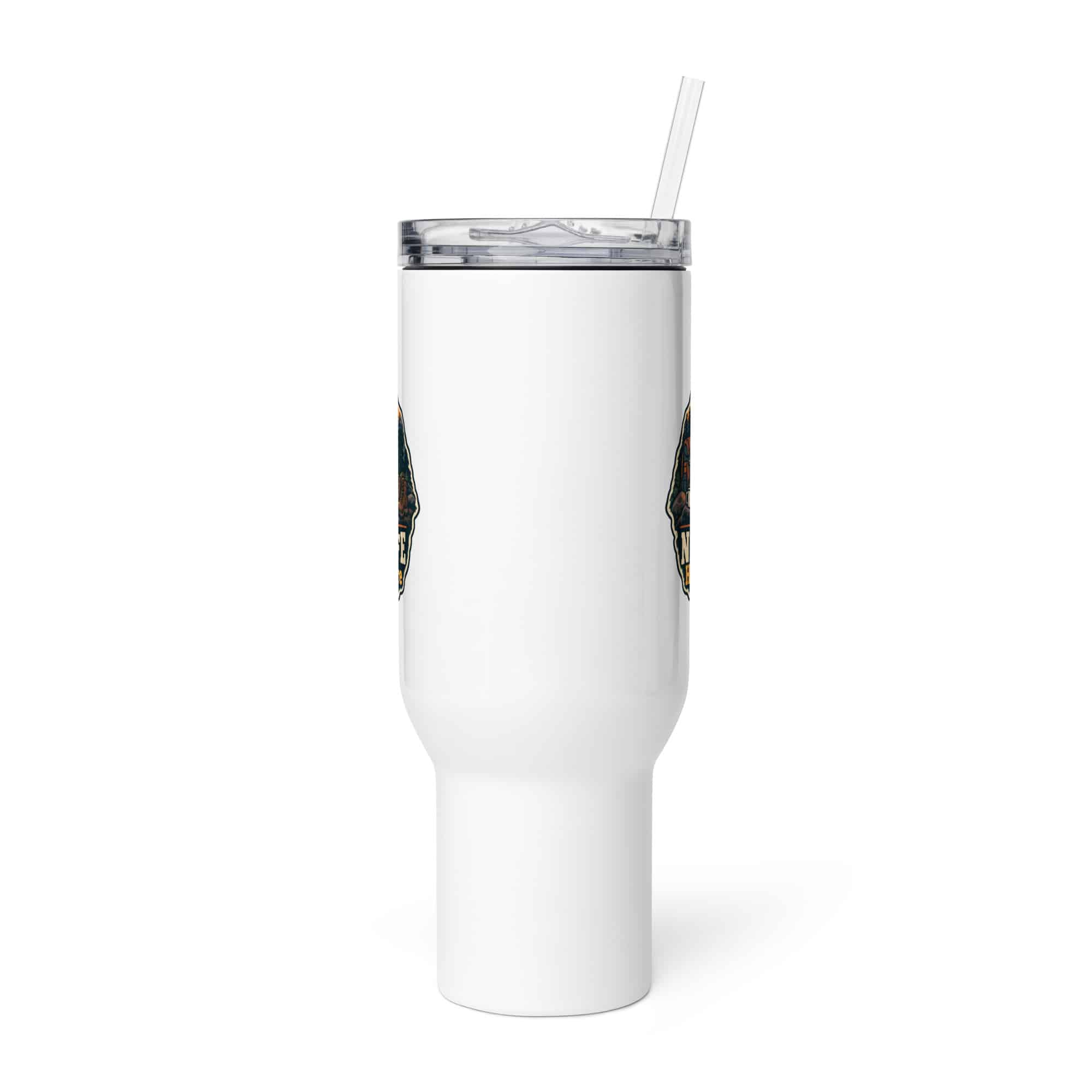 Nature and Adventure Travel Mug: My Kind of Nightlife Has a Campfire, Scenic Shield Badge