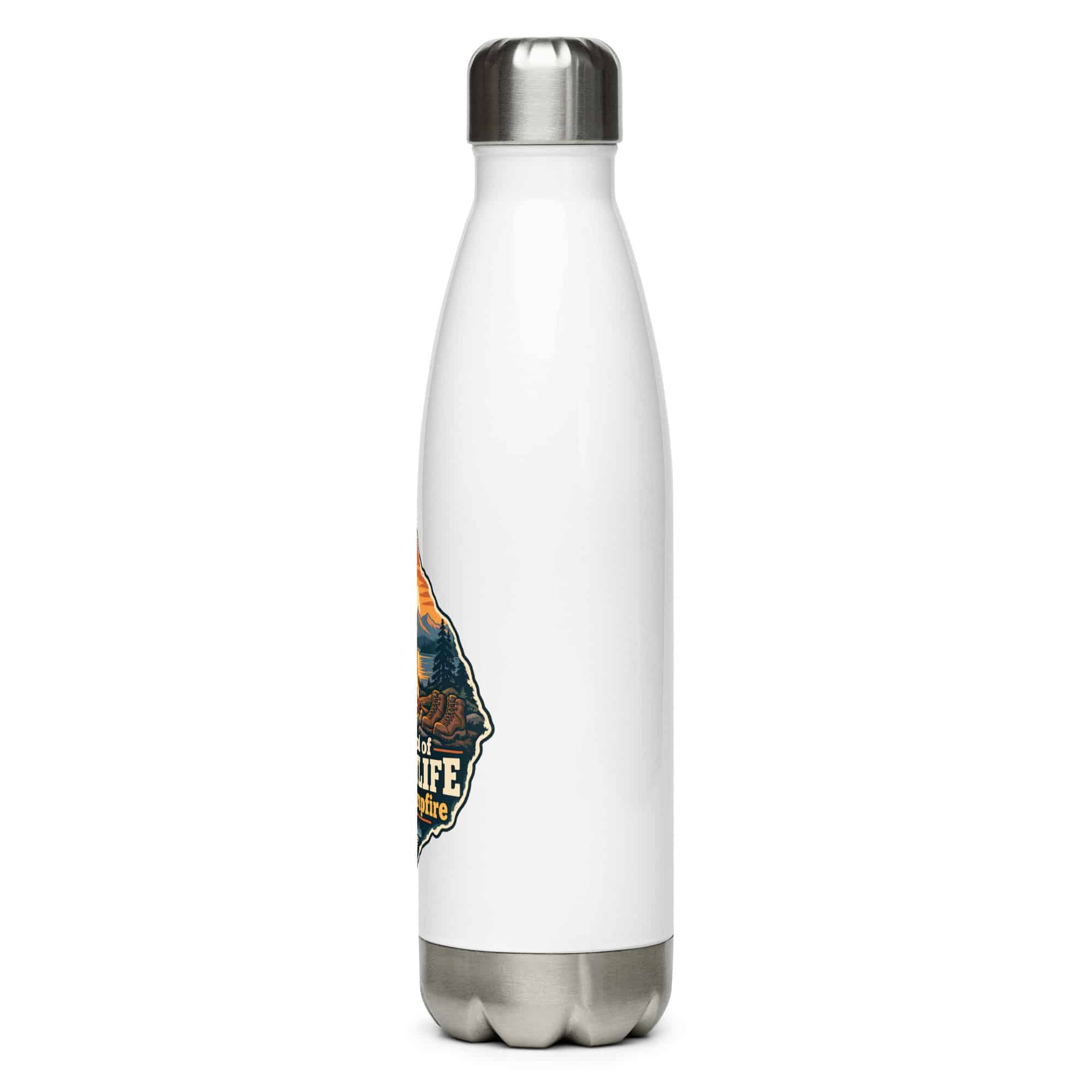 Nature and Adventure Stainless Steel Water Bottle: My Kind of Nightlife Has a Campfire, Scenic Shield Badge