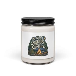 Nature and Adventure Soy Wax Candle: My Kind of Nightlife Has a Campfire, Woodland Scenic Lettering - 9oz - Main