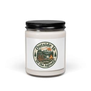 Nature and Adventure Soy Wax Candle: Outside Is on the Agenda, Vintage Round Badge - 9oz - Main