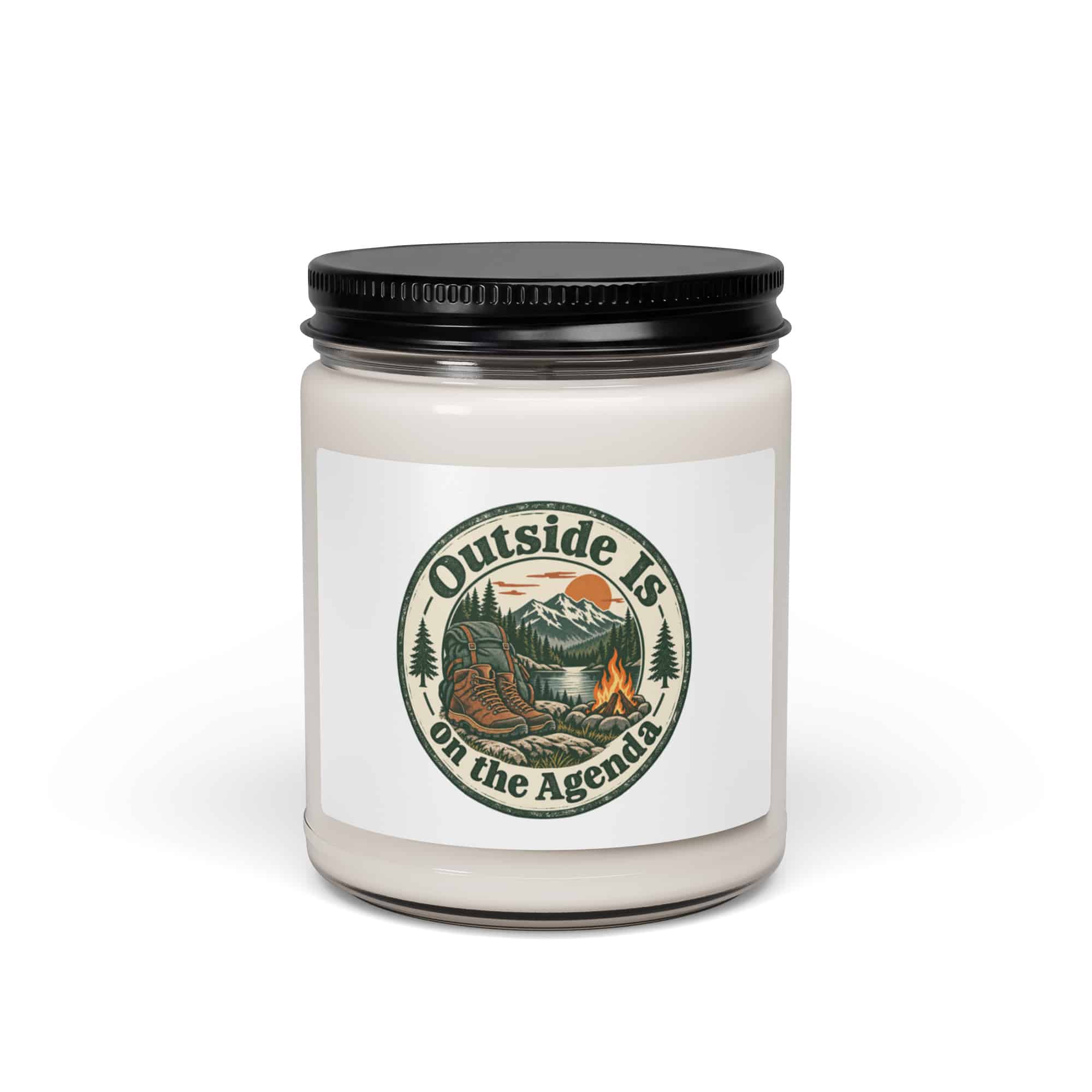 Nature and Adventure Soy Wax Candle: Outside Is on the Agenda, Vintage Round Badge