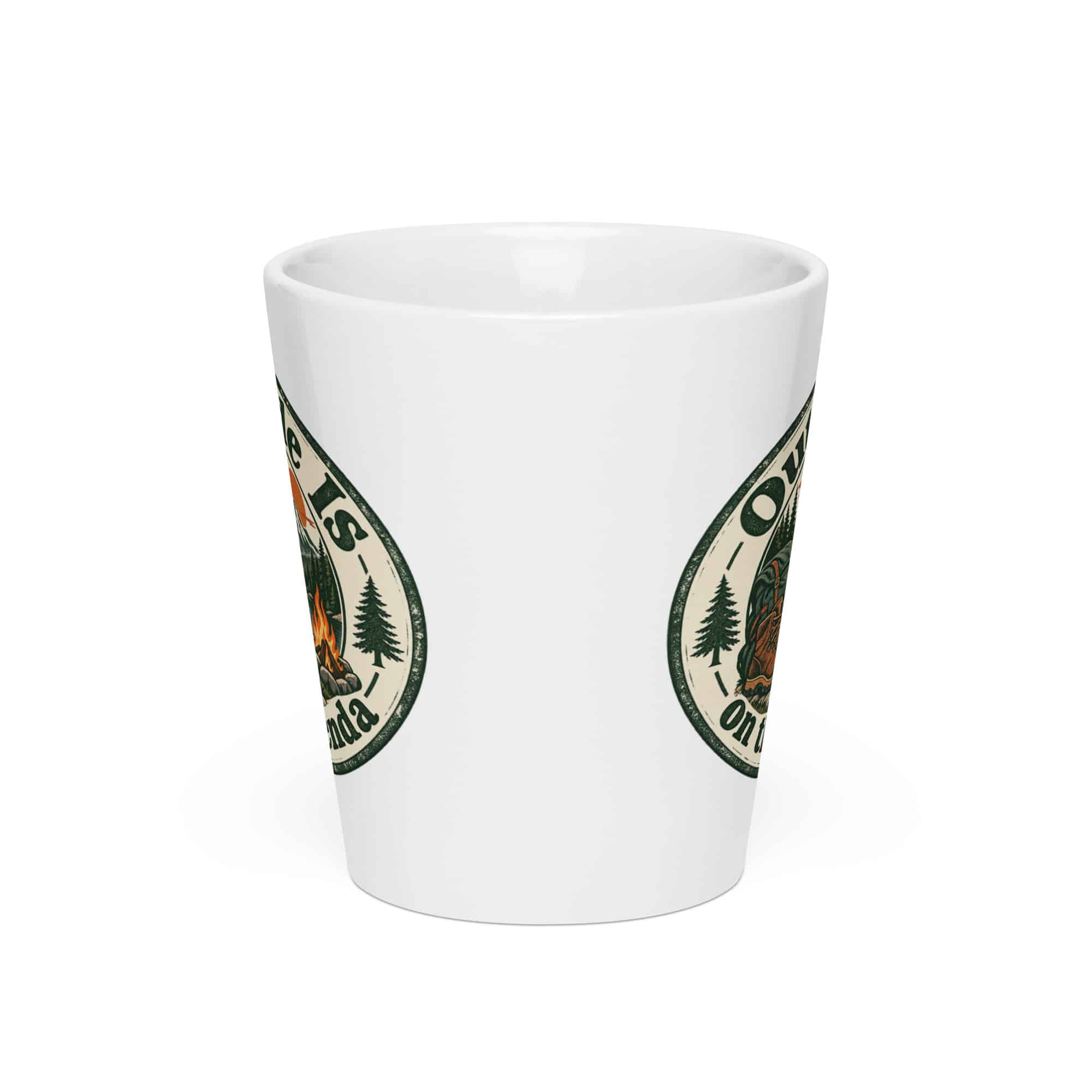 Nature and Adventure Latte Mug: Outside Is on the Agenda, Vintage Round Badge