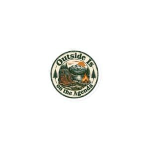 Nature and Adventure Die-Cut Magnet: Outside Is on the Agenda, Vintage Round Badge - 3″×3″ - Main