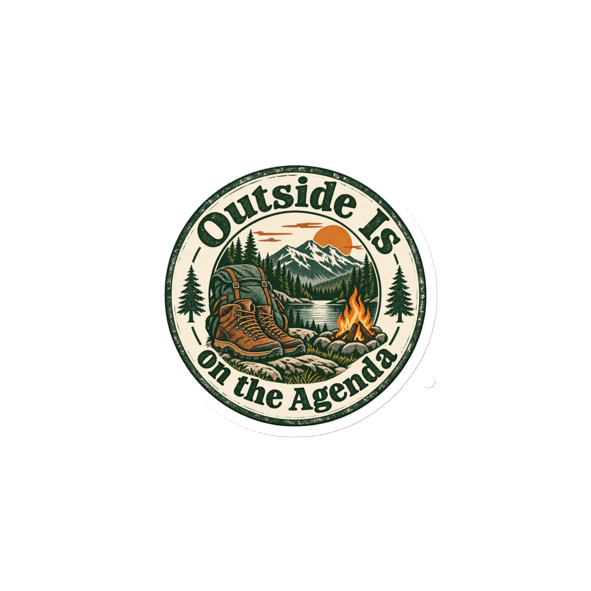 Nature and Adventure Die-Cut Magnet: Outside Is on the Agenda, Vintage Round Badge
