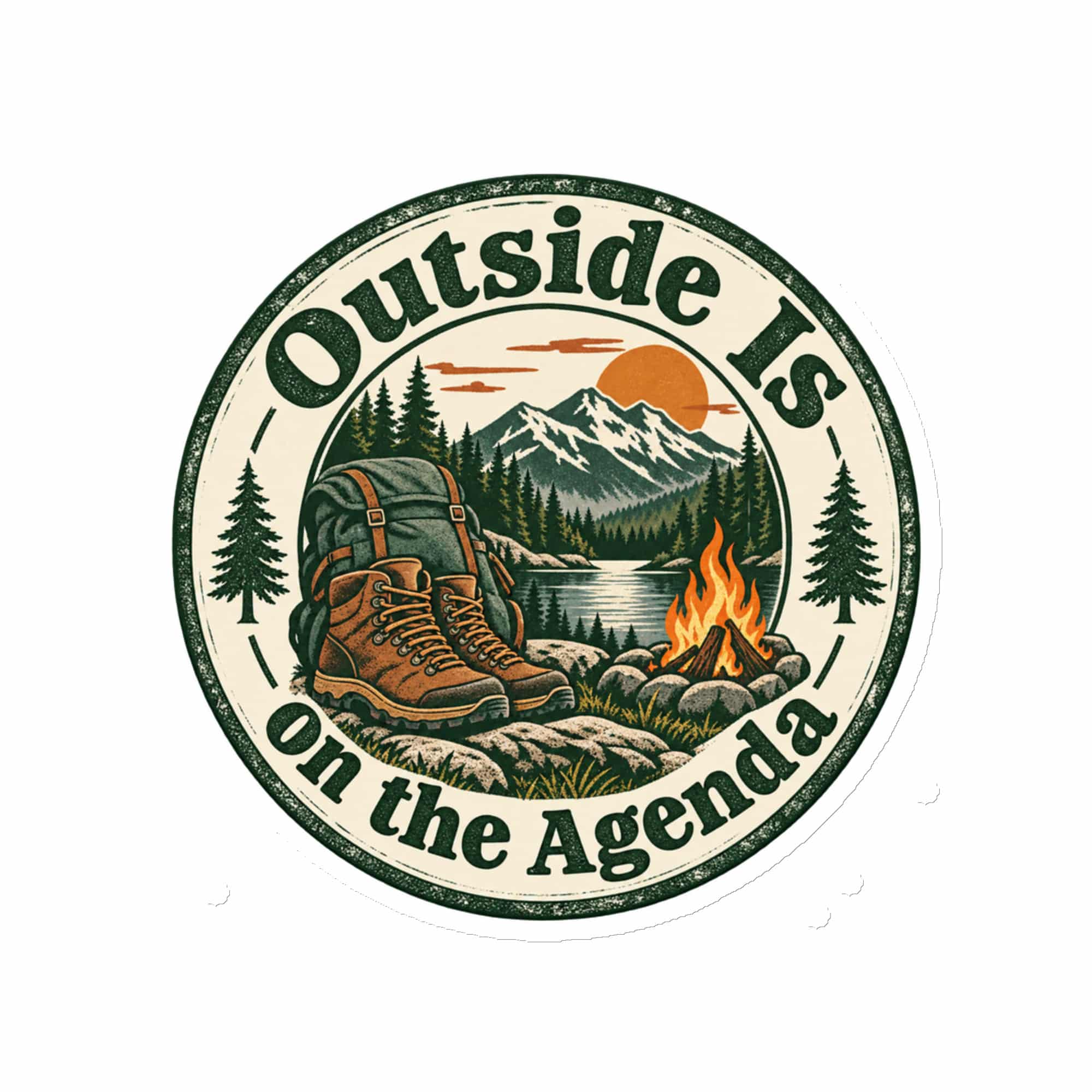 Nature and Adventure Die-Cut Magnet: Outside Is on the Agenda, Vintage Round Badge