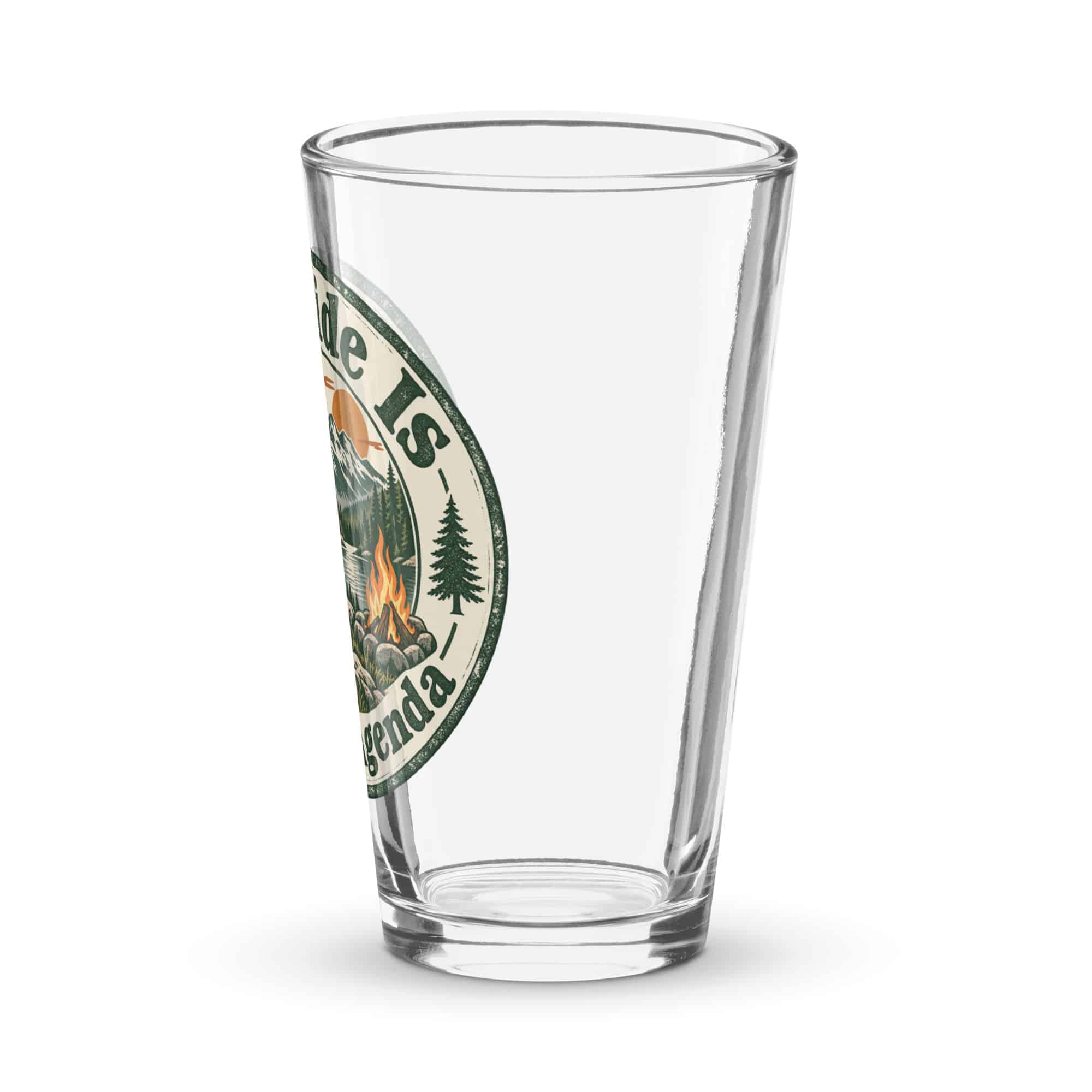 Nature and Adventure Pint Glass: Outside Is on the Agenda, Vintage Round Badge
