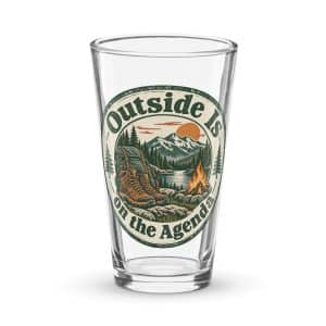 Nature and Adventure Pint Glass: Outside Is on the Agenda, Vintage Round Badge - 16 oz - Main