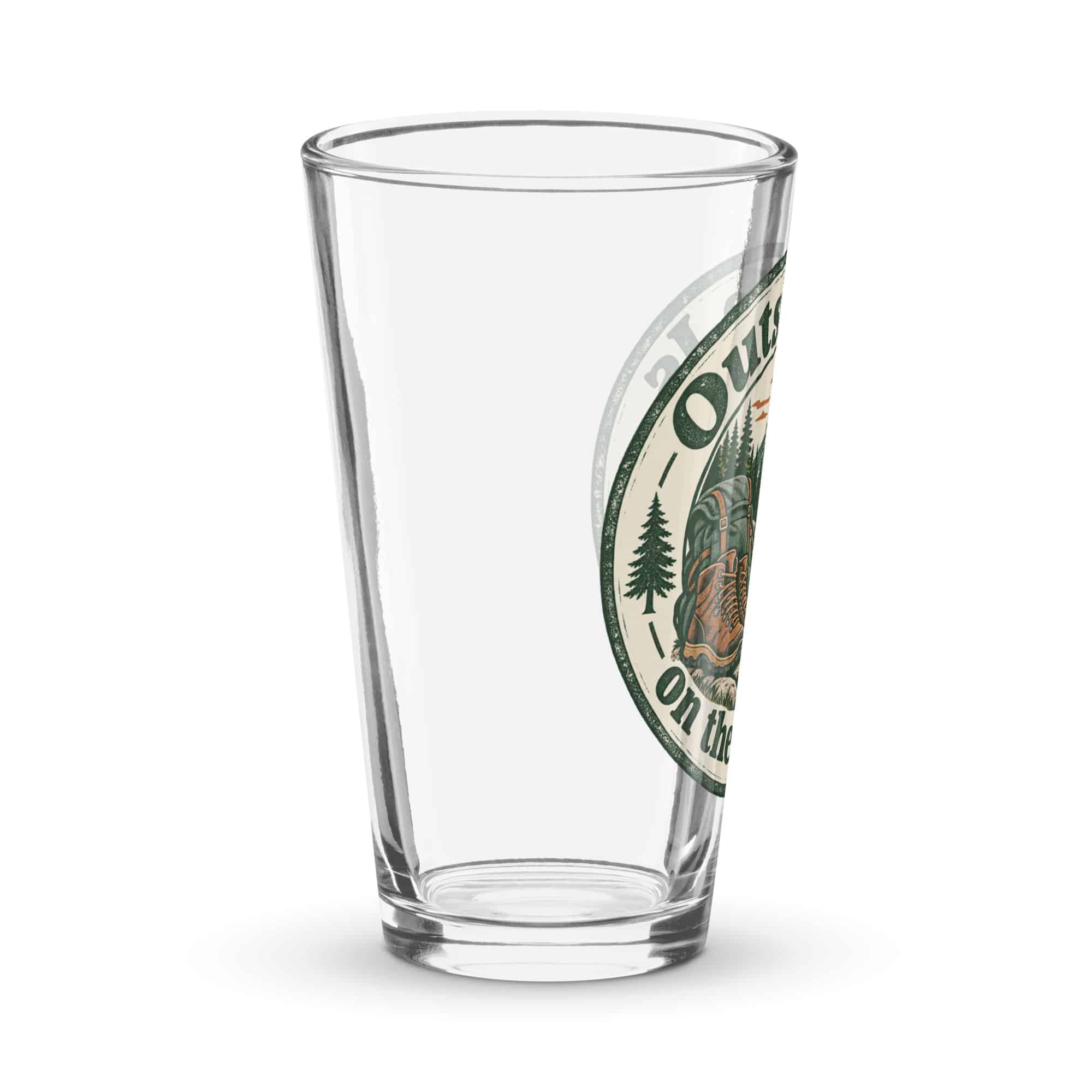Nature and Adventure Pint Glass: Outside Is on the Agenda, Vintage Round Badge
